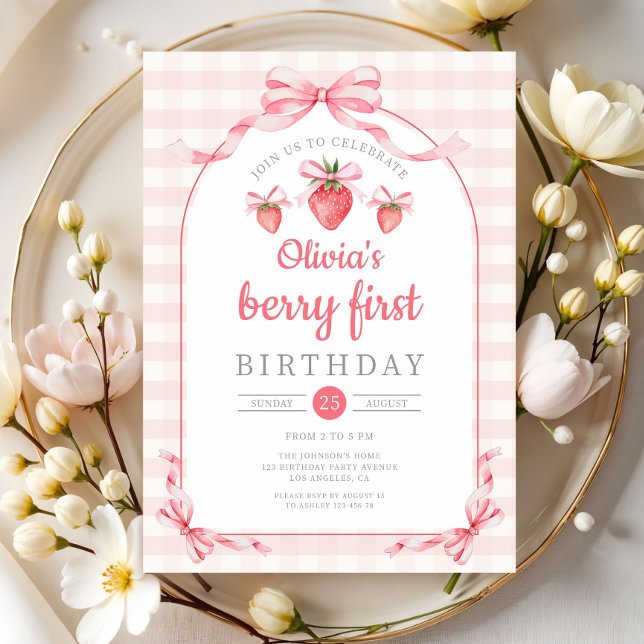 Convites Primeiro aniversario de primeira garota de Berry (Cute Berry First Girl 1st Birthday Invitation)