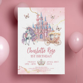 Convites Primeiro aniversario de Princesa Rosa Unicorn, Cas