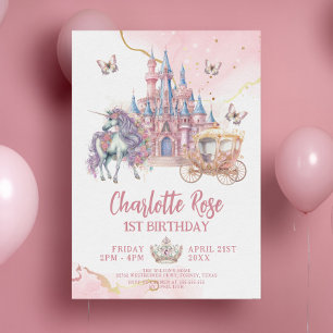 Convites Primeiro aniversario de Princesa Rosa Unicorn, Cas