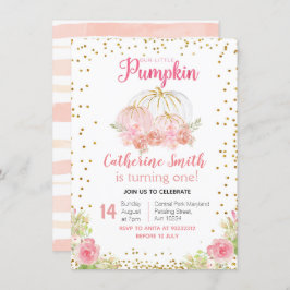 Convites primeiro aniversario de Pumpkin Dourado Rosa Doura