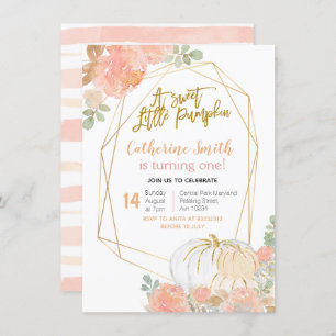 Convites primeiro aniversario de Pumpkin Floral Dourado