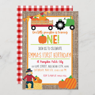 Convites Primeiro aniversario de Pumpkin Patch Farmer Red G