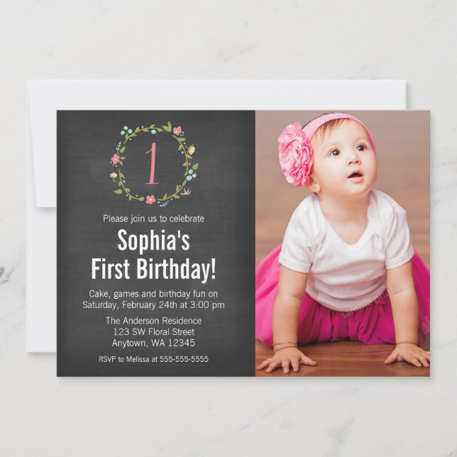 Convites primeiro aniversario De Rapariga De Fotografias De (Frente)