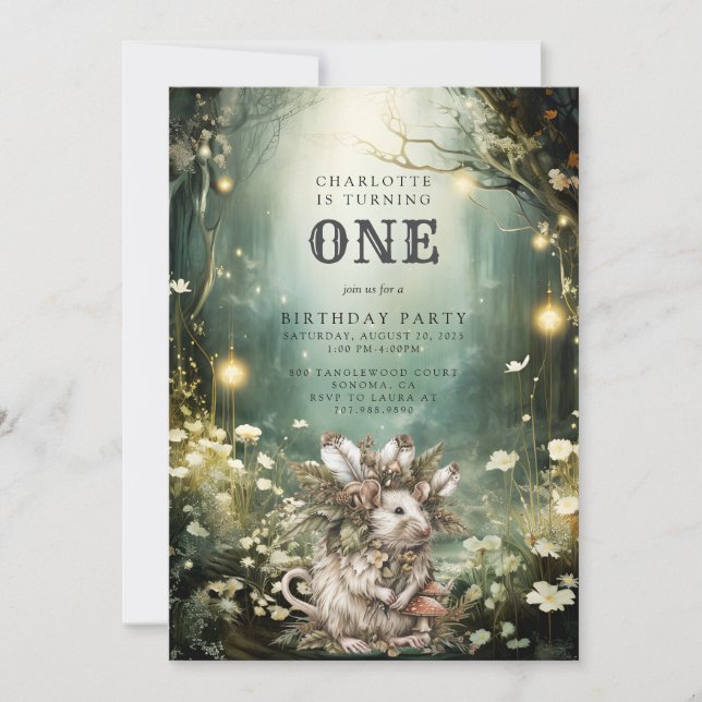 Convites Primeiro aniversario de Rato Florestal Encantado (Frente)