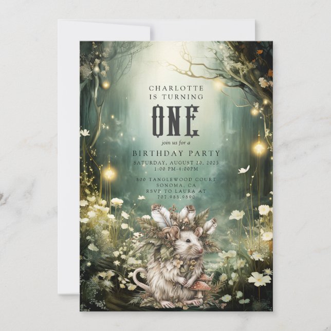 Convites Primeiro aniversario de Rato Florestal Selvagem Um (Frente)