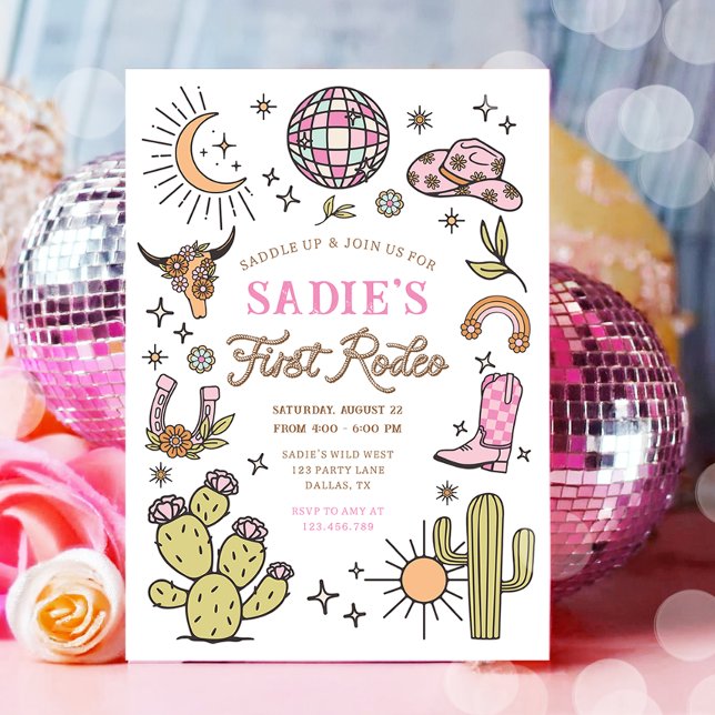 Convites Primeiro aniversário de Rodeo Cowboy Wild West Gir (Criador carregado)