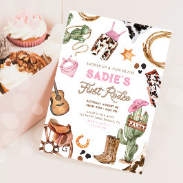 Convites Primeiro aniversário de Rodeo Cowboy Wild West Gir