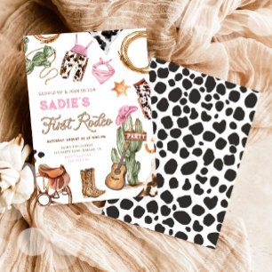 Convites Primeiro aniversário de Rodeo Cowboy Wild West Gir