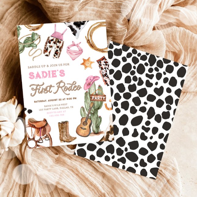 Convites Primeiro aniversário de Rodeo Cowboy Wild West Gir (Criador carregado)