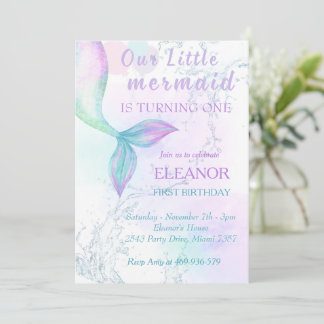 Convites Primeiro aniversario De Sereia Sob O Partido Da Se