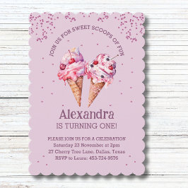 Convites Primeiro aniversario de Sorvete Lilac Pink Sprinkl