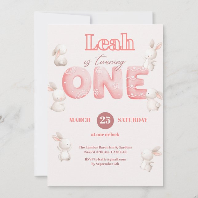 Convites Primeiro aniversario de Tema de Flor Selvagem (Frente)