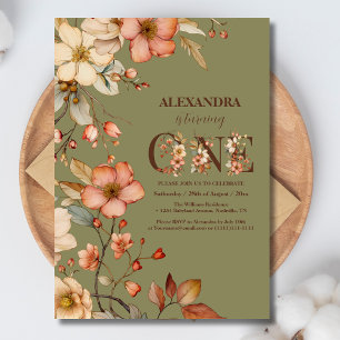 Convites Primeiro aniversario de Tema de Flor Selvagem
