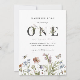 Convites Primeiro aniversario de Tema de Flor Selvagem
