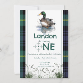 Convites Primeiro aniversario de Tema Duck xadrez verde de 