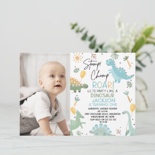Convites Primeiro aniversario de Themed Dinossaur com Balõe