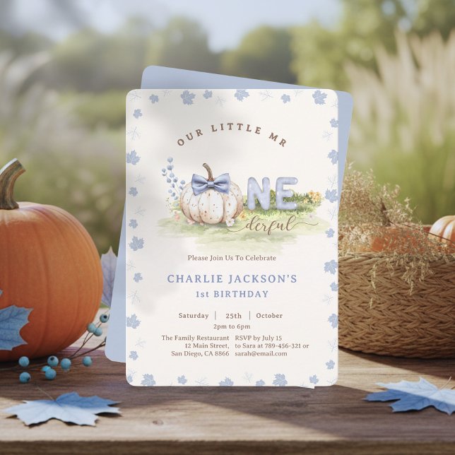 Convites Primeiro aniversario de Tie Pumpkin, Arco Maravilh (Little Mr Onederful Bow Tie Pumpkin 1st Birthday Invitation)