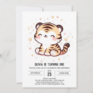 Convites Primeiro aniversario de Tigre Encantado Bonito