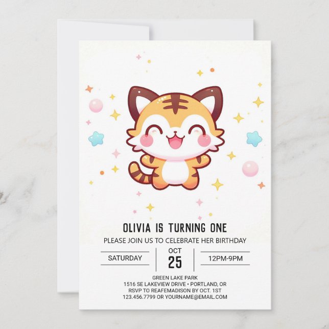 Convites Primeiro aniversario de Tigre Magical (Frente)