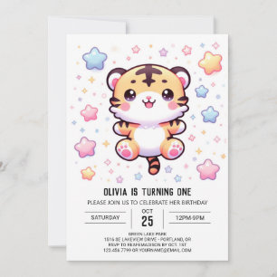 Convites Primeiro aniversario de Tigre Moderno Cute