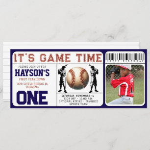 Convites Primeiro aniversario de Tíquete de Baseball no Pri