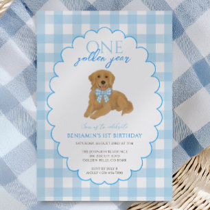 Convites Primeiro aniversario de um ano de Gingham azul