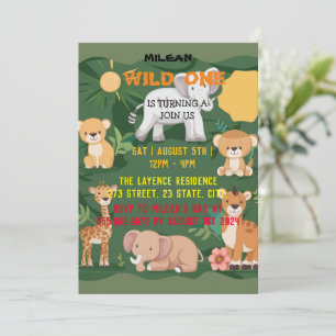 Convites Primeiro aniversario de um menino Selva Animal Sel