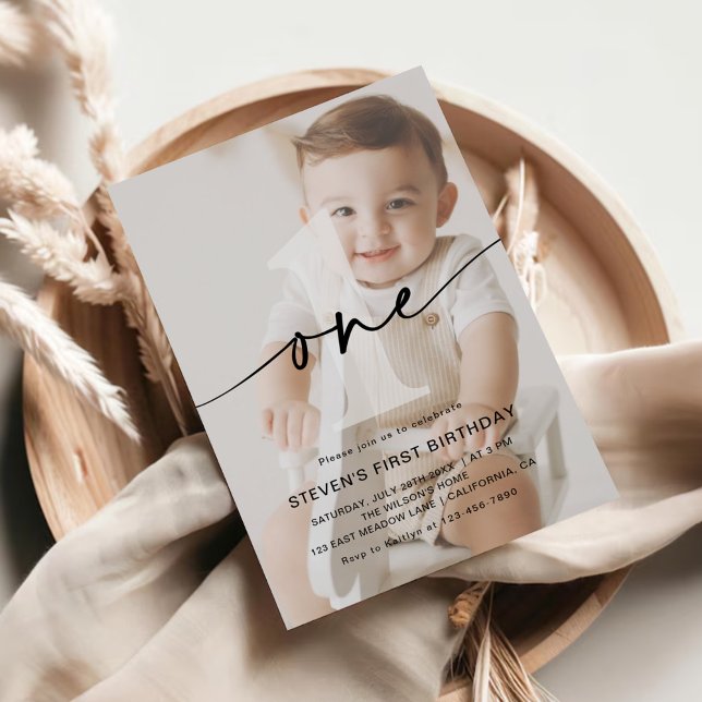Convites Primeiro aniversário de uma foto minimalista (Criador carregado)