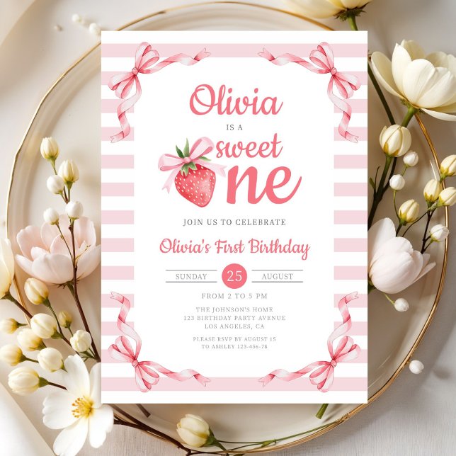 Convites Primeiro aniversario de uma garota de morango doce (Sweet One Strawberry Girl 1st Birthday Invitation)