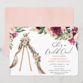Convites primeiro aniversario de uma garota floral selvagem