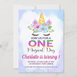 Convites Primeiro aniversario de Unicórnio Mágico de Aquare