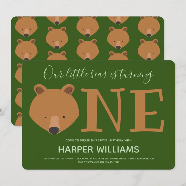 Convites Primeiro aniversario de Urso Animal (Frente/Verso)