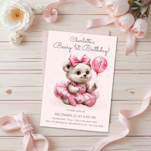 Convites Primeiro aniversario de Urso de Coquette Ballerina