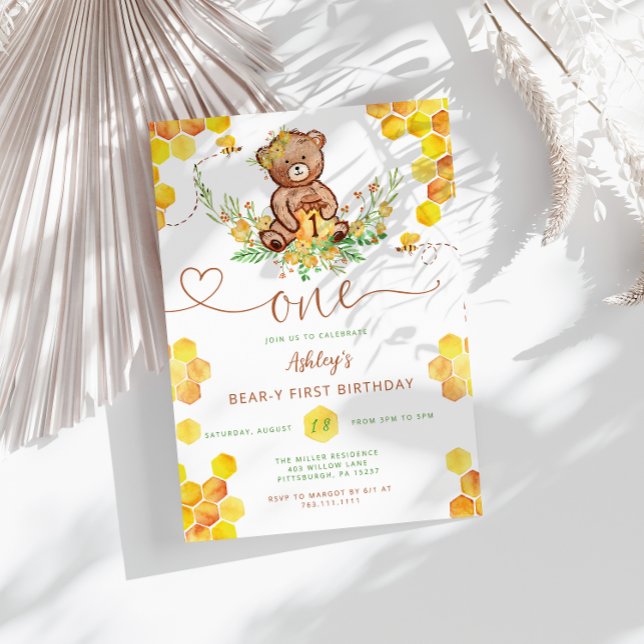 Convites Primeiro aniversario de Urso de Mel (Criador carregado)