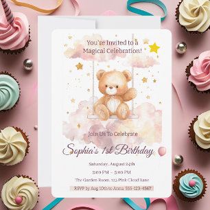 Convites Primeiro aniversario de Urso de Teddy Adorável - P