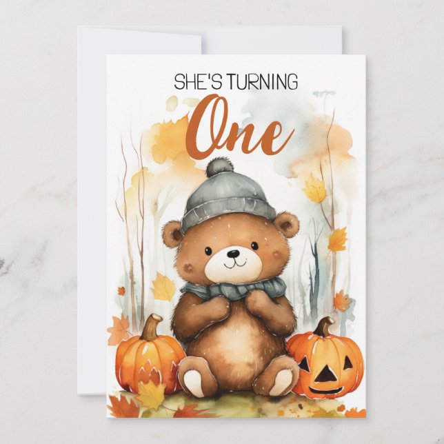 Convites Primeiro aniversario de Urso Feliz Branco e Castan (Frente)