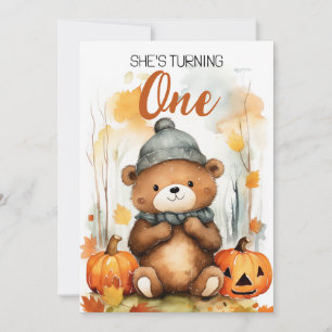 Convites Primeiro aniversario de Urso Feliz Branco e Castan