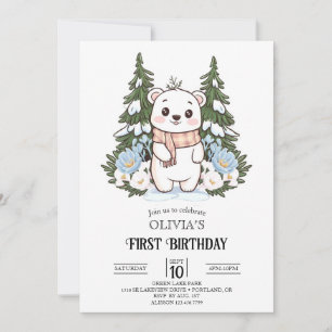 Convites Primeiro aniversario de Urso Polar Bonito de inver