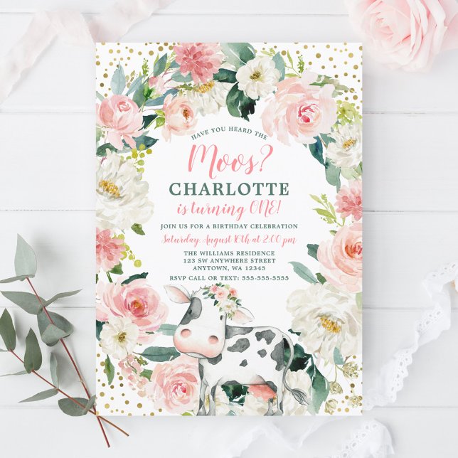 Convites Primeiro aniversario de Vaca Dourada rosa (Criador carregado)