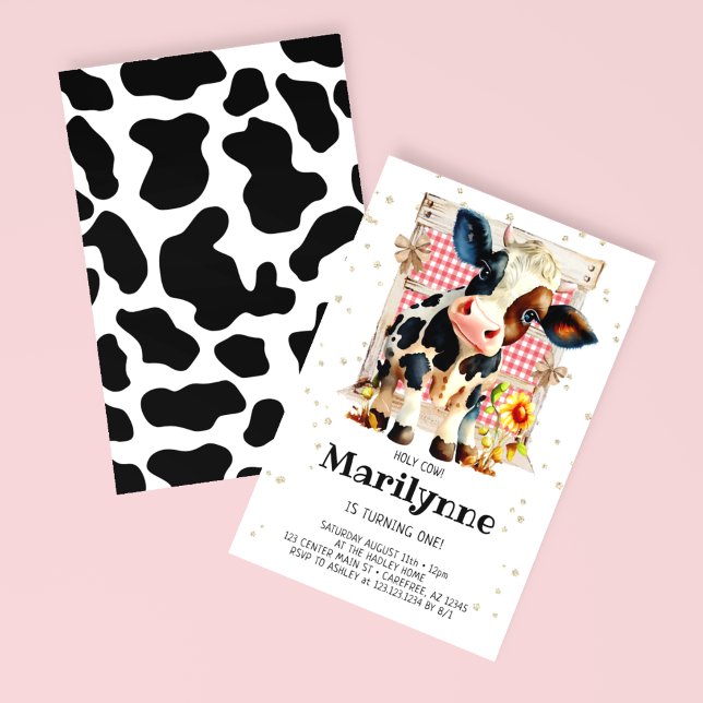 Convites Primeiro aniversario de vaca sagrado e bonito (Criador carregado)