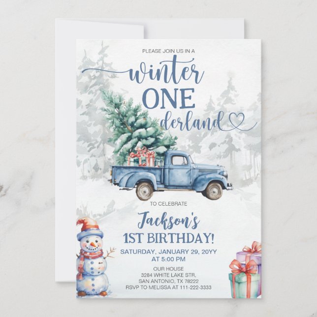 Convites Primeiro aniversario de Winter Onederland (Frente)