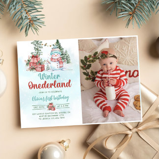 Convites Primeiro aniversario de Winter Snowman Winter Oned