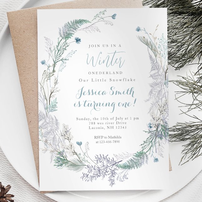 Convites Primeiro aniversario de Wreath Winter Onederland (Criador carregado)