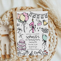 Primeiro aniversario Desenhado À Mão Convidado, An