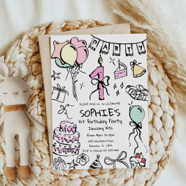 Convites Primeiro aniversario Desenhado À Mão Convidado, An