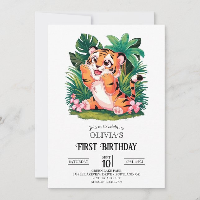 Convites Primeiro aniversario digital Tiger mágico (Frente)