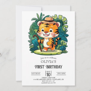 Convites Primeiro aniversario Digital Whimsic Jungle Tiger