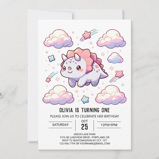Convites Primeiro aniversario Dino Elegante Dinossaur (Frente)