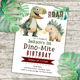 Convites Primeiro aniversario Dinossauro Aquarela