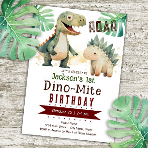 Convites Primeiro aniversario Dinossauro Aquarela